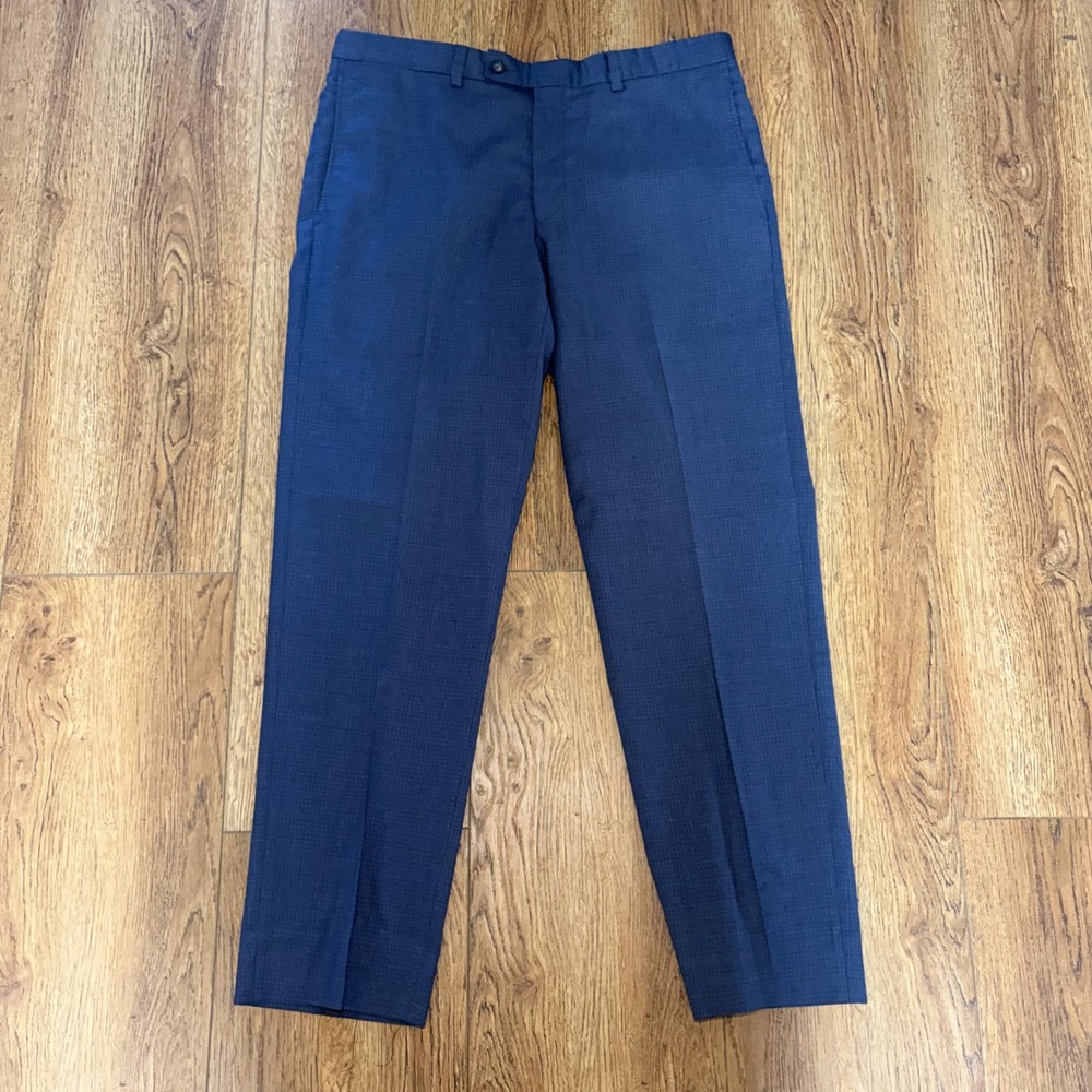Ted Baker Jefferson‎ Pant 36x31 Mens Blue 100% Wool Micro Check Suit Trousers